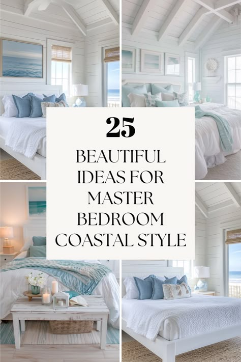 Discover beautiful coastal bedroom decorating ideas for 2024, with master bedroom coastal style and cozy small bedrooms. Dive into color trends, decor ideas, and modern coastal interior design for a refreshing look. Whether you're creating a serene master bedroom or transforming a small space, these modern hotel vibe inspirations will elevate your bedroom. Neutral Bedroom Coastal, Beachy Bedroom Decor Coastal Style, Nautical Themed Bedroom Master, Florida Decorating Ideas Coastal Style Master Bedrooms, Coastal Grand Daughter Bedroom Ideas, Coastal Hotel Bedroom, Shiplap Beach Bedroom, Coastal Bedroom White Furniture, Coastal Bedrooms With Dark Wood Furniture