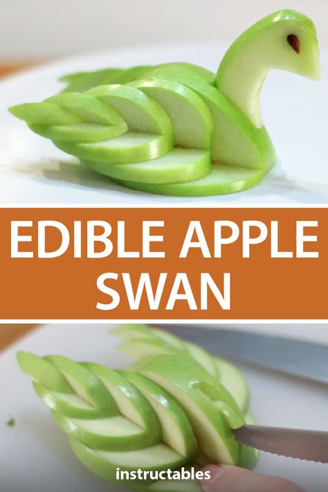 Fancy Ways To Serve Fruit, Apple Swan Fruit Carvings, Fruit Creations Food Art, Apple Garnish Ideas, Creative Fruit Ideas, Food Decoration Ideas Plate, Fancy Fruit Platter Ideas, Garnishes For Food, Apples Decorations