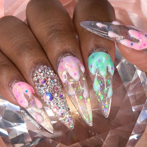 Insane Nails, 3d Ice Cream, Cream Nail Art, Ice Cream Nails, Fake Nails Designs, Drip Nails, Awesome Nails, Jelly Nails, Nail Health