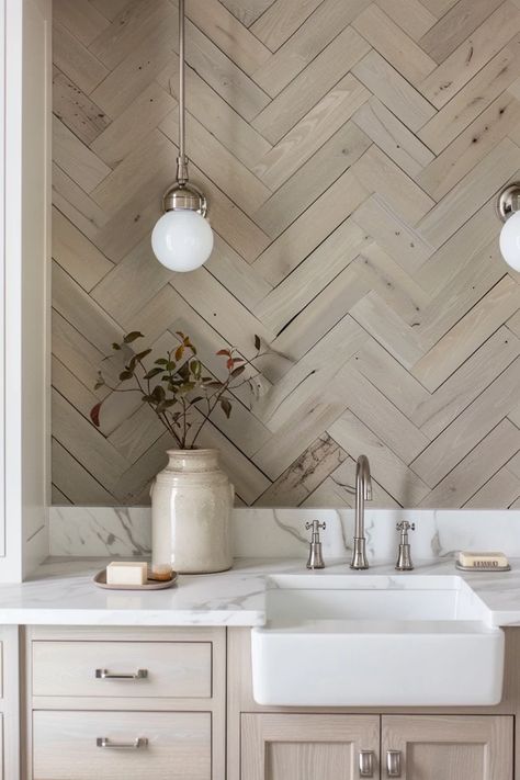 Explore chic herringbone bathroom wall ideas to elevate your space with a touch of timeless elegance and modern flair. Unlock the secret to stylish interiors! Bathroom Wall Design Ideas, Harringbone Tile, Herringbone Bathroom Wall, Herringbone Shower Wall, Bathroom Wall Design, Herringbone Wood Wall, Herringbone Tile Wall, Master Bathrooms Luxury, Powder Room Accent Wall