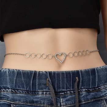 Prosy Crystal Heart Shaped Chain Silver Body Chain Belly Chain Belt Summer Beach Adjustable Costume Jewelry for Women and Girls : Amazon.co.uk: Fashion Jóias Body Chains, Thigh Jewelry, Mode Indie, Waist Jewelry, Inexpensive Jewelry, Body Chains, Heart Decor, Belly Jewelry, Jewelry Accessories Ideas