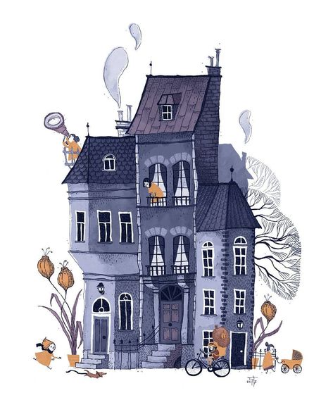 Halloween House Illustration, Halloween House Drawing, Forest Fireflies, Draw Forest, Architectural Illustration, Building Illustration, Book Illustration Art, House Illustration, Halloween Illustration