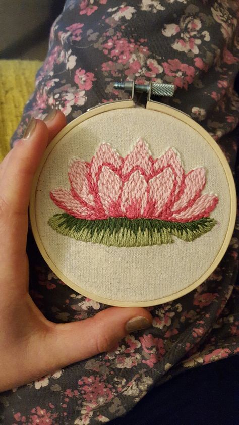 Lotus flower embroidery - carrying on the stitching obsession Embroidered Lotus Flower, Lotus Hand Embroidery, Embroidery Lotus Flower, Lotus Flower Embroidery Design, Lotus Embroidery Design, Lotus Flower Embroidery, Lotus Embroidery, Emoji Coloring Pages, Flower Icons