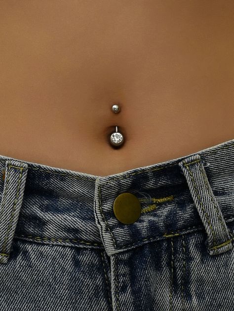 Silver  Collar  Copper   Embellished   Women's Fashion Jewelry Belly Button Piercing Basic, Different Belly Button Piercings, Silver Belly Piercing, Belly Button Piercing Stud, Belly Percinings, Silver Belly Button Piercing, Belly Button Piercing Cute, Piercings Belly, Belly Button Piercings