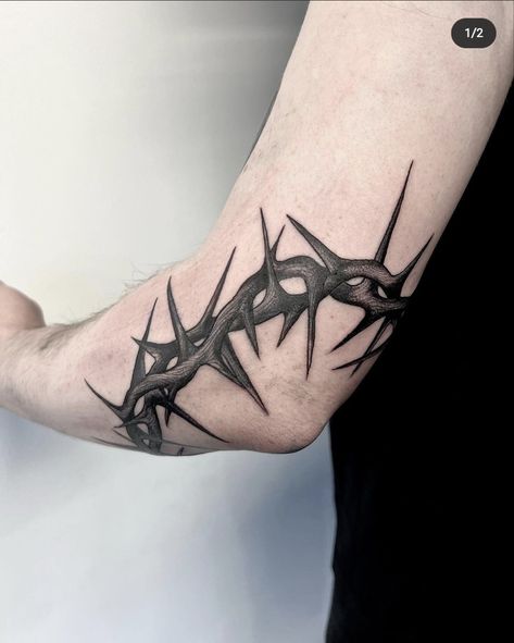 Wrist Thorn Tattoo, Crown Of Thorns Elbow Tattoo, Three Crosses Tattoo Design, Adam And Eve Tattoo, Thorn Crown Tattoo, Crown Of Thorns Tattoo, Religous Tattoo, Religious Tattoo Sleeves, Thorns Tattoo