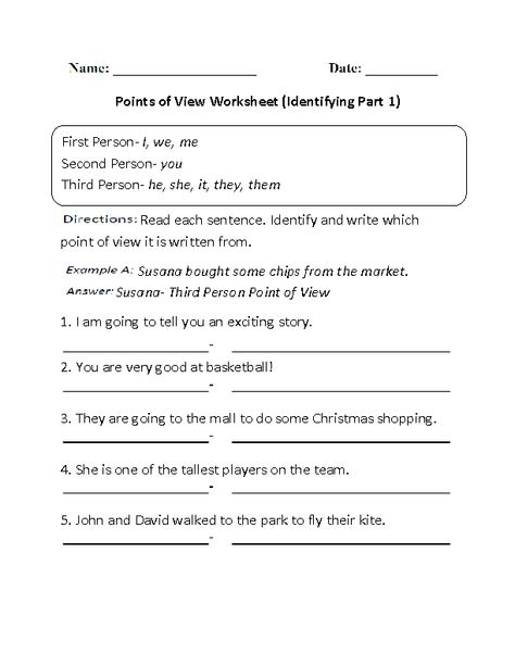 Identifying Points of View Worksheet Part 1 Point Of View Worksheet, Authors Viewpoint, Authors Point Of View, 6th Grade Worksheets, All About Me Worksheet, Points Of View, Narrative Essay, Reading Literature, Interesting Topics