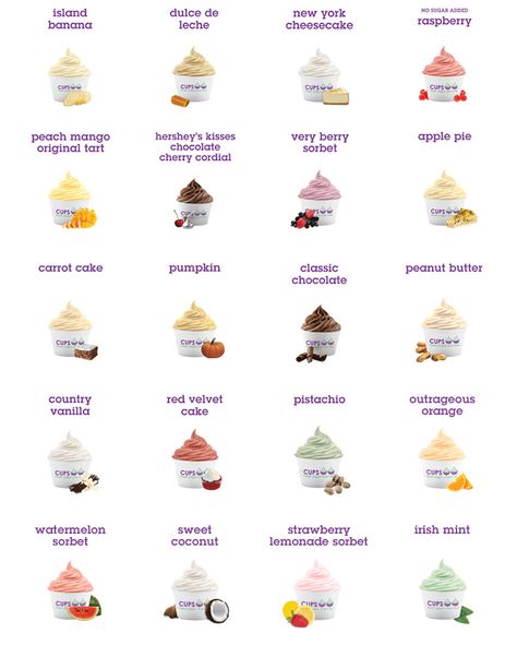 Our yummy fro-yo flavors! Frozen Yogurt Flavors, Froyo Shop, Mango Tart, Chocolate Sorbet, Fro Yo, Cherry Cordial, Frozen Yogurt Shop, Yogurt Shop, Yogurt Flavors