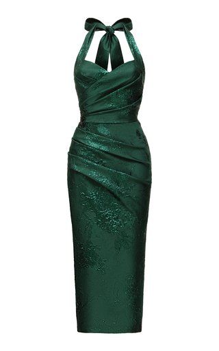 Women's Rasario Spring Summer 2021 Collection | Moda Operandi Emerald Midi Dress, Emerald Outfit, 2024 Dresses, Dress Business, Draped Midi Dresses, Aline Dress, Event Dresses, Elegant Outfit, Wide Straps