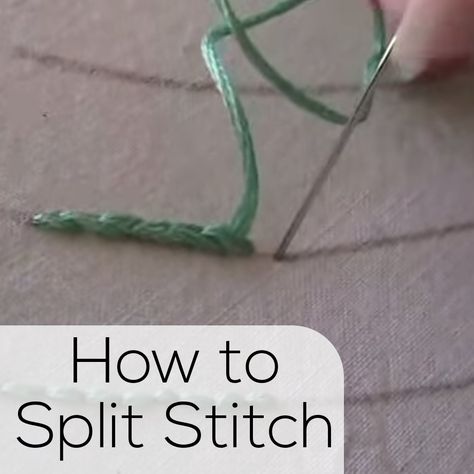 A video tutorial for the split stitch, an embroidery stitch that has a lovely raised look to it. It's perfect for outlining with it's braided texture. Split Stitch, Ribbon Embroidery Tutorial, Mollie Makes, Embroidery Stitch, Embroidery Stitches Tutorial, Embroidery Transfers, Learn Embroidery, Silk Ribbon Embroidery, Crewel Embroidery