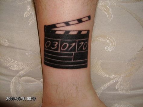 to satisfy my passion for film Film Lover Tattoos, Movie Reel Tattoo, Filmmaking Tattoo Ideas, Film Strip Tattoo Sleeve, Film Clapper Tattoo, Stripe Tattoo, Film Tape, Movie Tattoo, Movie Tattoos