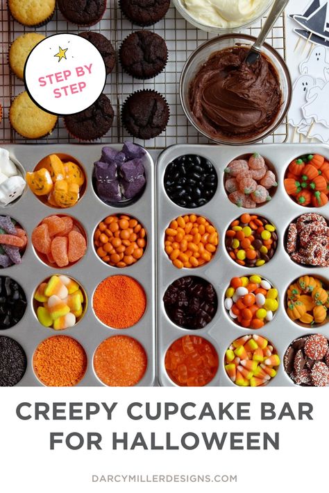 Frosting Boards, Plain Cupcakes, Hat Toppers, Halloween Party Desserts, Treat Making, Cupcake Bar, Halloween Food Appetizers, Leftover Halloween Candy, Easy Halloween Party