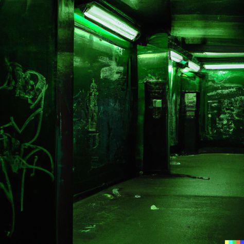 Grunge Green Aesthetic, Green Light Background, Club Graffiti, Green Neon Aesthetic, Misery Meat, Arcadecore Aesthetic, Kpop Songs Aesthetic, Urban Dystopia, Dall E 2