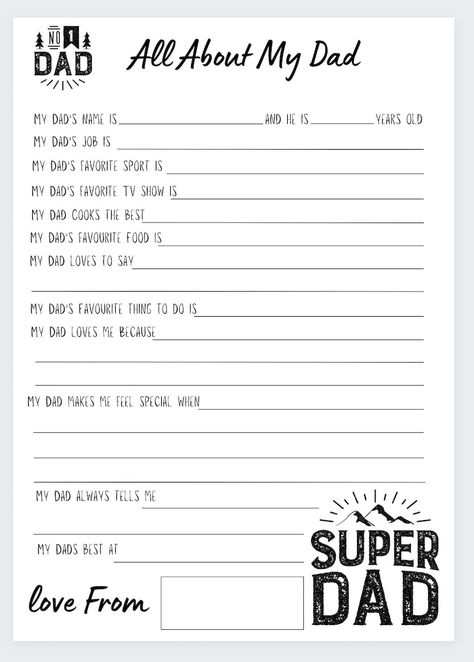 All About My Dad,dad Questionaire,dad Interview,keepsake Gift for Dad,fathers Day Gift Ideas,all About My Dad Printable,dad Gift,fathers Day - Etsy Fathers Day Questionnaire, All About My Dad, Question Prompts, Diy Father's Day Crafts, Dad Printable, Dad Crafts, Father's Day Activities, Father's Day Printable, School Displays