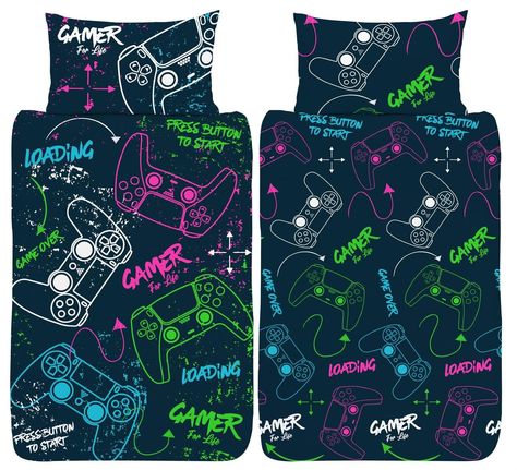 Gamer Collection, Neon Colours, Reversible Bedding, Colour Theme, Gaming Controller, Double Duvet, Neon Design, Single Duvet Cover, Duvet Bedding Sets