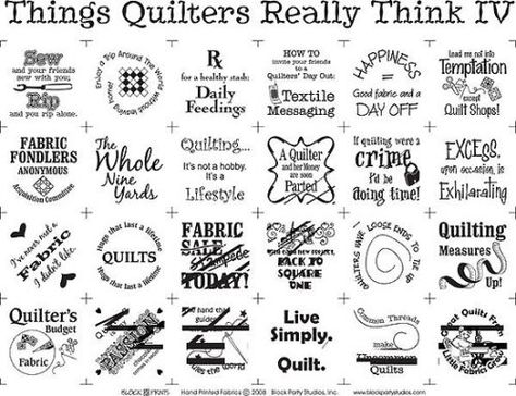 Things Quilters Really Think IV Quilting Humor, Prayer Shawl Patterns, Teacher Material, Black Writing, Quilted Gifts, Meaningful Messages, Block Party, Fabric Panel, Kona Cotton