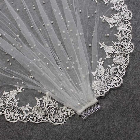 Wedding Veil Styles, Simple Veil, Ivory Bridal Veil, Wedding Veils Short, Lace Veils Bridal, Wedding Accessories For Bride, Veil Styles, Pearl Veil, Short Veil