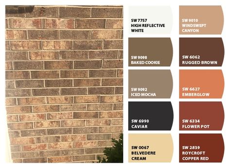 Tan Brick House Exterior Color Schemes, Brick Exterior Colors Schemes, Orange Brick Houses, Exterior Home Makeover, Yellow Brick Houses, Brown Brick Houses, Brick House Colors, Exterior Paint Color Combinations, Exterior House Colors Combinations