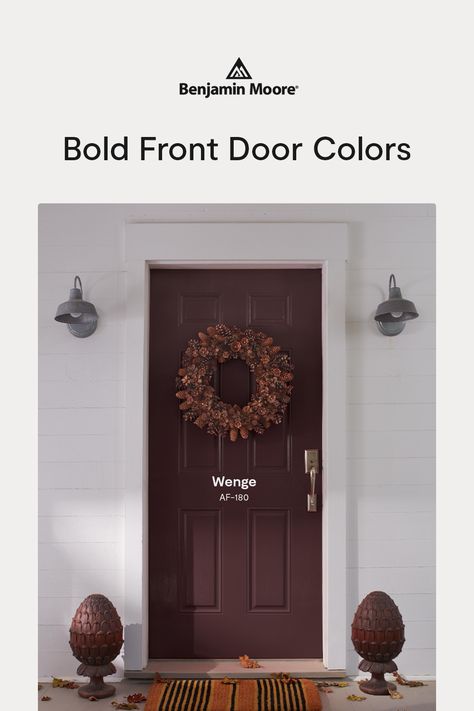 Wine Color Front Door, Earth Tone Front Door Colors, Moody Front Door Color, Dark Brown House Front Door Color, Trending Front Door Colors 2023, Brown House Door Color Ideas, Kendall Charcoal Front Door, Front Door Colors For Brown House, Unique Front Door Colors