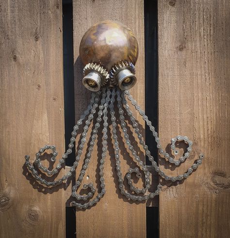 Metal Octopus, Scrap Metal Sculpture, Interior Sculpture, Metal Sculpture Wall Art, Octopus Garden, Repurposed Metal, Welded Metal Art, Octopus Painting, Metal Sculptures Garden