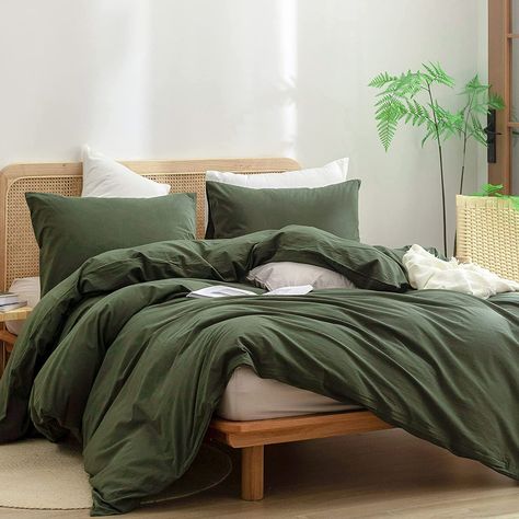 Olive Green Duvet Cover, Green Bed Sheets, Storage Furniture Design, Twin Xl Duvet Covers, Green Duvet, Green Duvet Covers, Bed Comforter Sets, Comfortable Chic, Green Queen