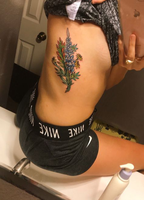 Bluebonnet And Yellow Rose Tattoo, Texas Leg Sleeve Tattoo, Bluebonnet And Sunflower Tattoo, Arizona Wildflowers Tattoo, Texas Wild Flower Tattoo, Bluebonnet Bouquet Tattoo, Western Wildflower Tattoo, Bluebonnet Indian Paintbrush Tattoo, Texas Landscape Tattoo