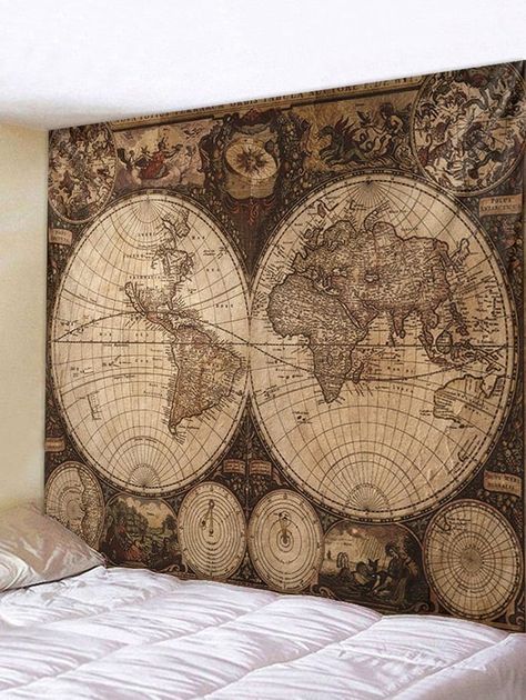 World Map Tapestry, Map Tapestry, Tapestry Hanging, Fabric Wall Hanging, Ancient Maps, Old World Maps, Vintage Tapestry, Map Wall, Fabric Wall