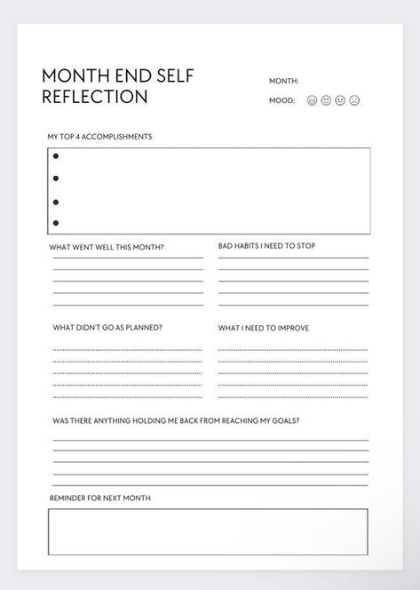 #End_Of_Month_Journal #Spreadsheet_Ideas #Monthly_Reflection #Direction_In_Life Monthly Reflection Template, Monthly Review Template, End Of Month Reflection, Goal Setting Journal, Monthly Reflection, Life Tracker, End Of Month, Goals Tracker, Printable Habit Tracker