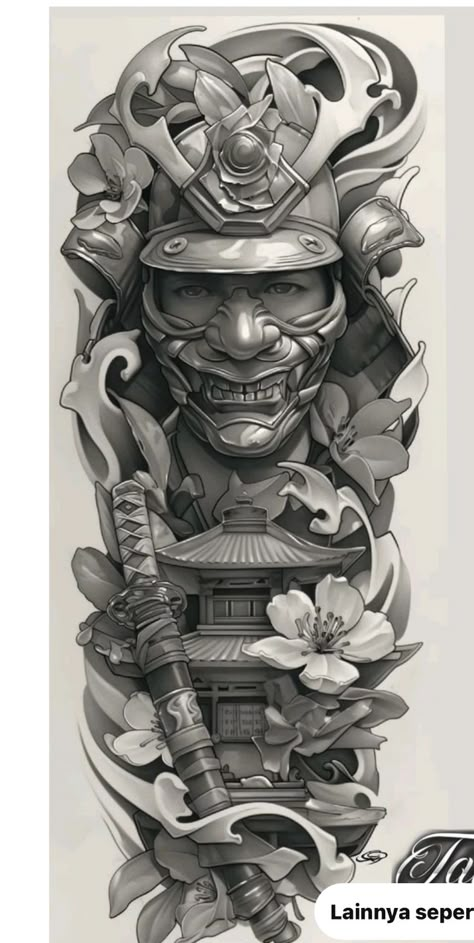 Japanese Samurai Tattoo, Shogun Tattoo, Warrior Tattoo Design, Realistic Tattoo Ideas, Tato Irezumi, Samurai Mask Tattoo, Ninja Tattoo, Japanese Warrior Tattoo, Japanese Mask Tattoo