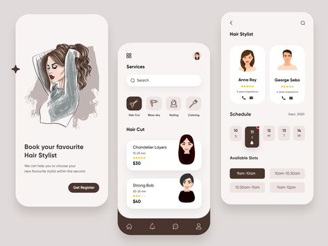 Hair Stylist Mobile App-UX/UI Design by Hira Riaz🔥 for Fireart Studio on Dribbble Hair Stylist Pictures, App Ui设计, Stylist Pictures, Ui Ux Design Trends, Application Ui Design, Ux Design Trends, Uiux Design, Beauty App, Mobile App Design Inspiration