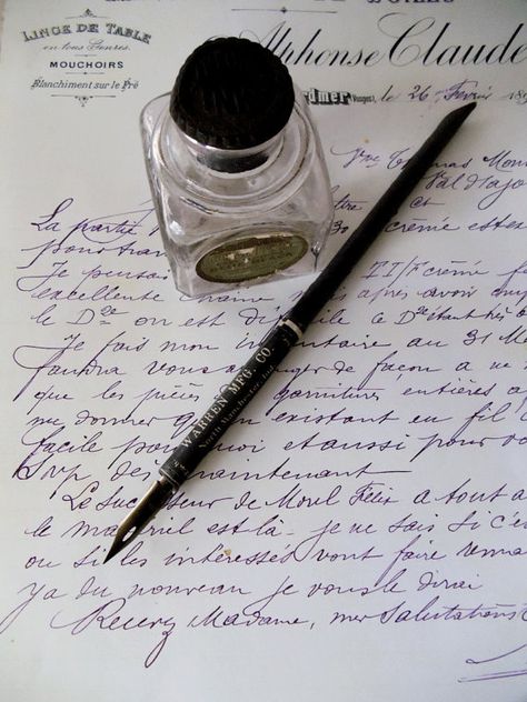 Ink Bottle and Pen Old Letters, Ink Bottle, Handwritten Letters, Dip Pen, Dark Academia Aesthetic, A Pen, Vintage Lettering, Fountain Pen Ink, Pen And Paper