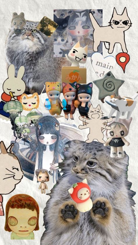 I ❤️ PALLAS CATS!! 🍎🙀 #cat #pallascat #wallpaper #art #ayatakano #clay #toroinoue Pallas Cats, Aya Takano, Pallas's Cat, Toro Inoue, Wallpaper Art, Create Collage, Creative Play, Collage, Art