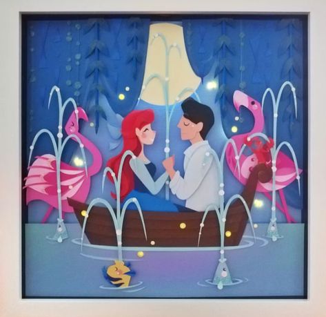 Ariel And Eric, Paper Cutout Art, Under The Moonlight, 3d Paper Art, Girls Handmade, Paper Cutout, 3d Paper, Ariel, Paper Art