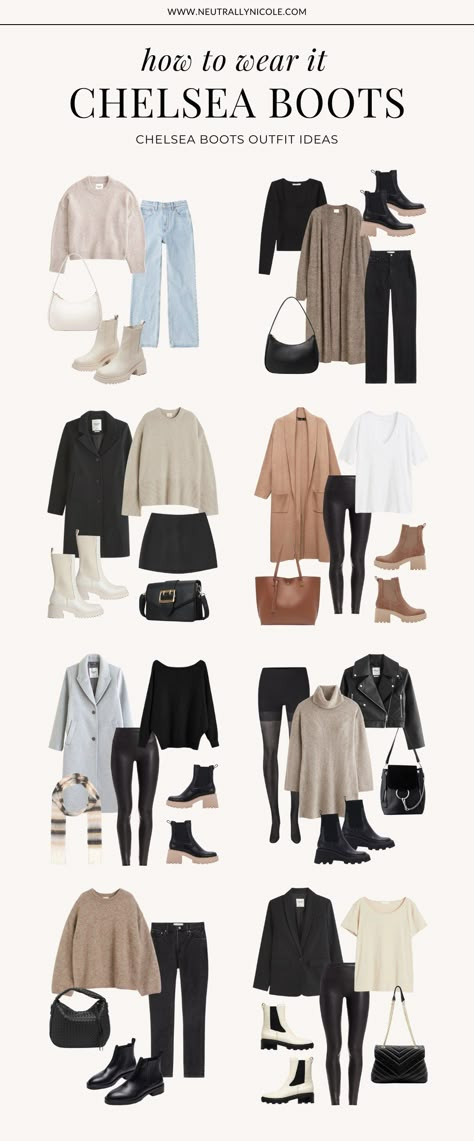 Chelsea Boots Outfits That Are Stylishly Chic Uk Winter Outfits Women, Chelsea Boots Outfit 2023, Chelsea Boots Outfit Work, Chealse Boot Outfit Women, Chunky Chelsea Boots Outfit, Brown Chelsea Boots Outfit, How To Style Chelsea Boots, Chelsea Boot Outfits Women, Nashville Winter