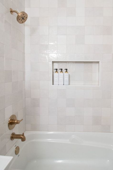 Bathroom With Large Tile Walls, White Tile Combinations Bathroom, Chloe Square Tile, Modern Tile Tub Surround, Chloe Tile White, Chloe Bathroom Tile, 4x4 White Tile Bathroom, White Bathroom Tile Combinations, Bath Tiles Ideas Tub Surround