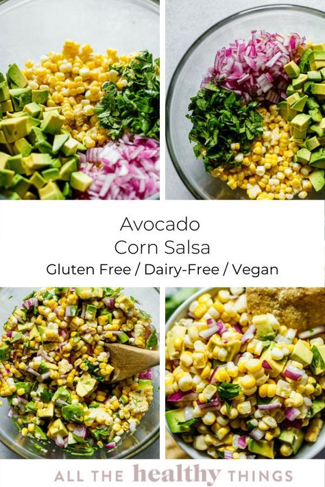 Peanut Butter Rice Crispy Treats, Avocado Corn Salsa, Healthy Burrito Bowl, Dairy Free Recipes Easy, Salmon With Avocado Salsa, Corn Salsa Recipe, Corn Avocado, Easy Stuffed Peppers, Salsa Ingredients