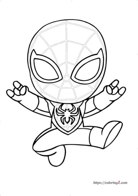 Cute Miles Morales Spiderman Chibi Spiderman, Spiderman Coloring Pages, Spider Coloring Page, Superhero Coloring Pages, Baby Spiderman, Free Printable Coloring Sheets, Spiderman Coloring, Marvel Coloring, Superhero Coloring