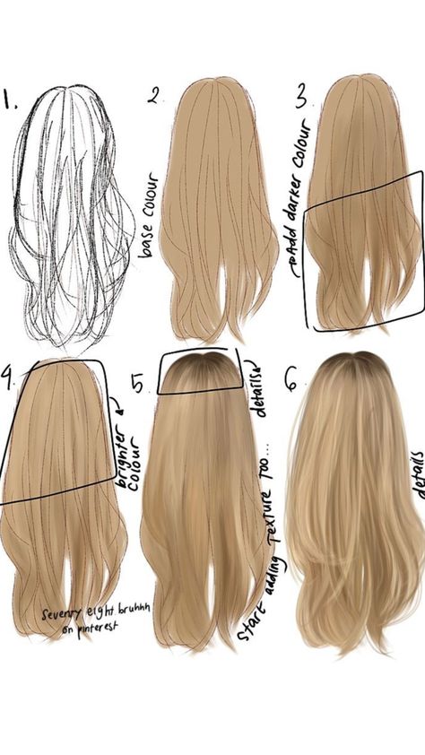 #hair #tutorial #drawing #easy #draw #tuto #fyp #pinterest Hair Styles Digital Art, Rendered Drawings Digital, How To Highlight Drawing, Cartoon Drawing Tips, Digital Drawing Styles, How To Draw Hair Highlights, Drawing Tips Digital, Long Blonde Hair Drawing, How To Draw Textured Hair