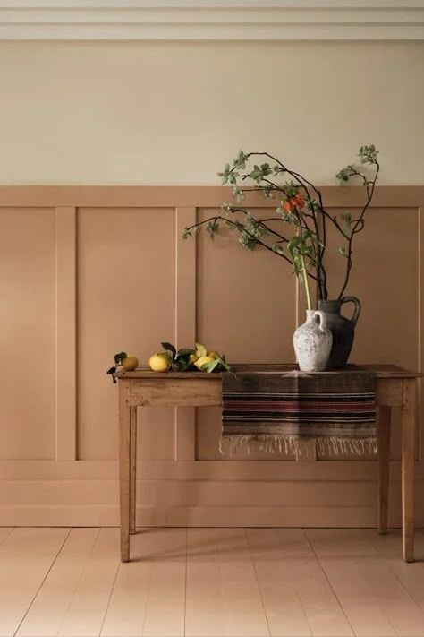 Faded Terracotta No.CC8 | Handcrafted Paint | Farrow & Ball Terra Cotta Colored Walls, Terracotta Hallway Paint Colors, Terracotta Painted Stairs, Dulux Paint Colours Terracotta, Terracotta Wardrobe, Terracotta Wainscoting, Colourful Farmhouse Decor, Terracotta Paint Kitchen, Terra Cotta Bedroom Walls