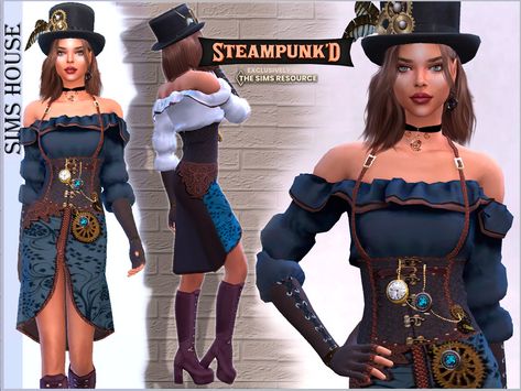 Sims 4 Cc Stylish Clothes, Sims 4 Game Packs, Steampunk Pants, Steampunk Top, Steampunk Top Hat, Casas The Sims 4, Steampunk Clothing, Cc Sims, Punk Outfits