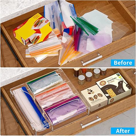 Kitchen drawer organisation for zip lock bags Ziploc Snack Bag Ideas, Ziplock Bag Storage Organizing Ideas, Baggie Organizer, Ziplock Bag Storage, Plastic Bag Dispenser, Chocolate Snacks, Bag Dispenser, Ziplock Bag, Ziplock Bags