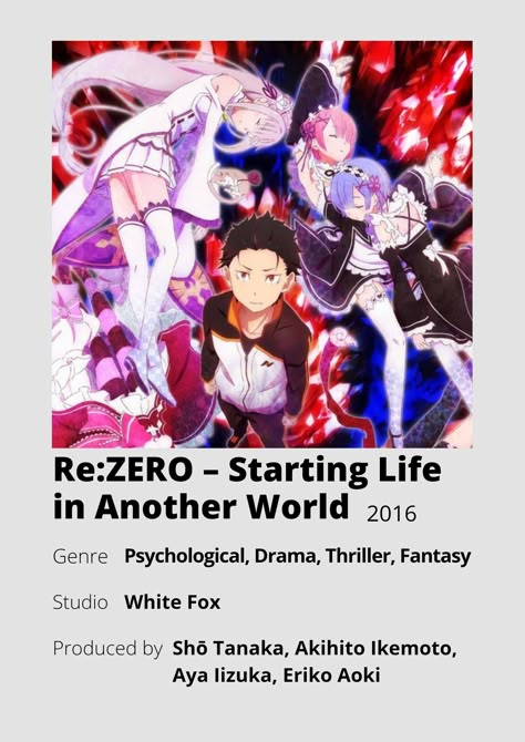 Re Zero Minimalist Poster, Re Zero Cover, Re Zero Poster, Another Poster, Anime Zero, Poster Information, Anime Minimalist Poster, Anime Cover, Best Romance Anime