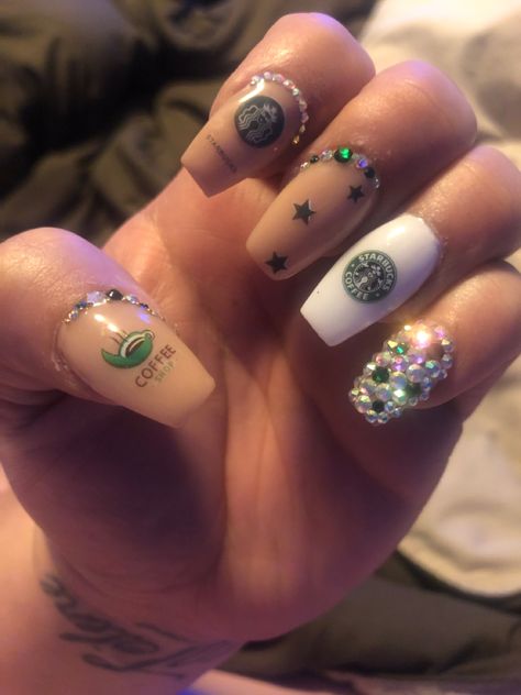 Starbucks Nails Designs, Starbucks Nails, I Love Starbucks, Starbucks Birthday Party, Starbucks Party, Starbucks Birthday, Themed Nails, Pretty Nail Art Designs, Pretty Nail Art