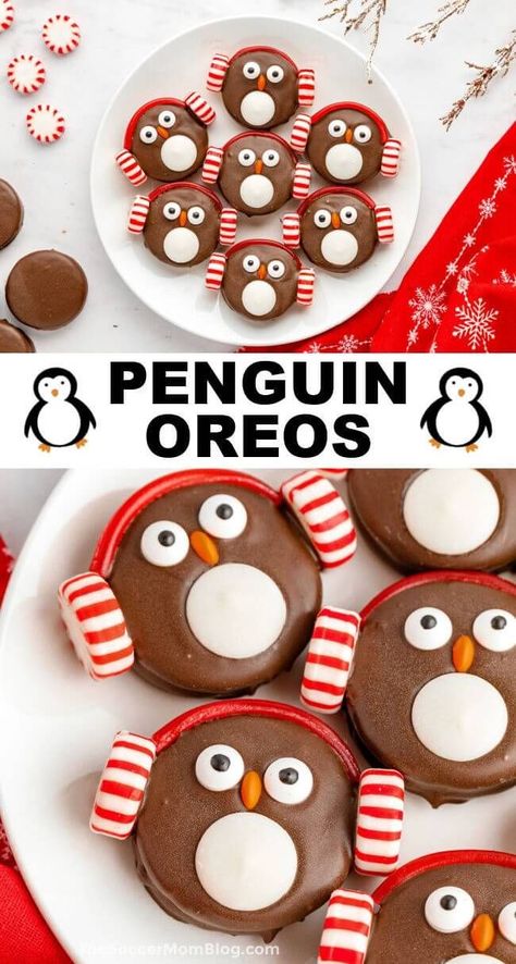 Penguin Oreos, Diy Penguin, Christmas Oreos, Chocolate Melting Wafers, Christmas Candy Recipes, Holiday Dessert, Christmas Food Desserts, Holiday Feast, Christmas Snacks