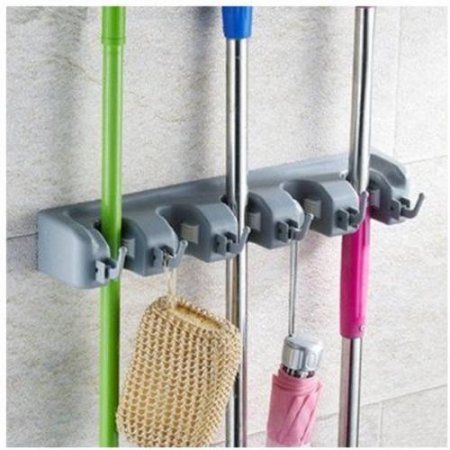 Sorbus Broom and Mop Wall Mounted Storage Organizer, Grey Image 2 of 4 Mop Storage, Broom Hanger, Mop Holder, Broom Holder, Mops And Brooms, Hanger Organizer, Hanger Storage, Garden Tool Storage, Household Cleaning Supplies