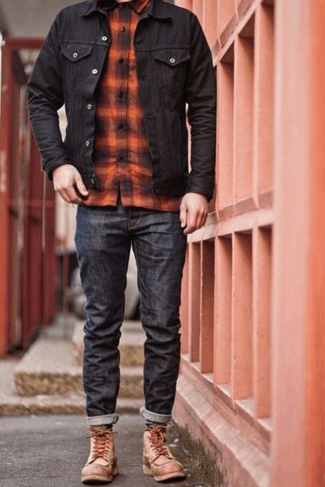 Redwing Boots, Red Wing Heritage Boots, Double Denim Looks, Men's Denim Style, Mens Fashion Rugged, Hipster Mens Fashion, Double Denim, Stylish Mens Outfits, Red Wing