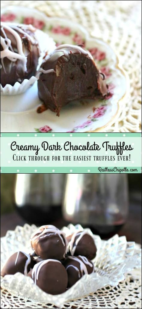 So easy! Thise creamy, homemade, dark chocolate truffles recipe is a cinch to… Dessert Balls, Holiday Truffles, Truffles Recipes, Chocolate Truffles Recipe, Homemade Dark Chocolate, Easy Truffles, Homemade Truffles, Truffle Recipes, Truffles Recipe