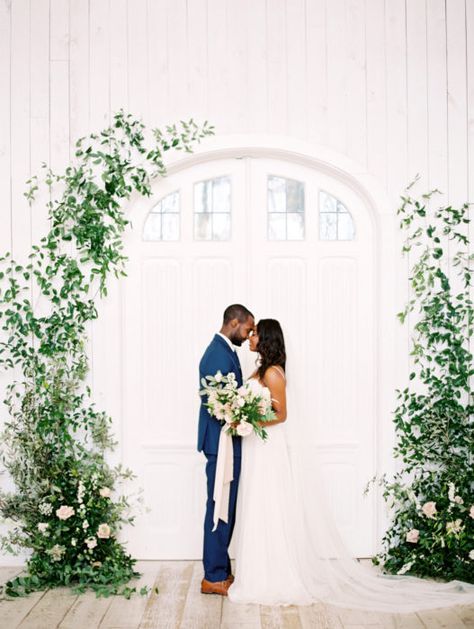 A Romantic Barnyard Wedding for the Ages #dweddings #barnwedding #realweddings #weddinginspiration #ido #weddingceremony #weddingreception Wedding Backdrop Ceremony, Half Arch, Martha Weddings, Wedding Ceremony Ideas, Church Wedding Decorations, Wedding Ceremony Arch, Wedding Arch Flowers, Arch Flowers, Wedding Ceremony Backdrop