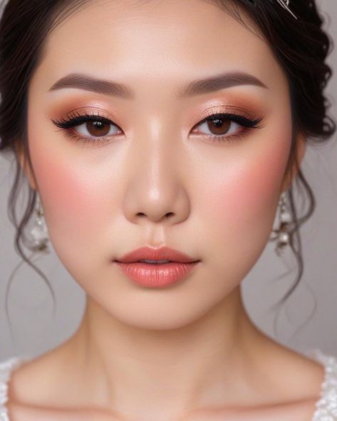 Peachy Glow for Japanese Brides, asian bride makeup, Soft Bridal Makeup for Every Ethnicity and Hair Colour, bridal makeup look, wedding makeup, soft glam bridal makeup Light Peach Makeup Look, Soft Peach Makeup Look, Light Wedding Makeup For Brown Eyes, Peach Wedding Makeup, Peach Bridal Makeup, Wedding Makeup Soft Glam, Daphne Hair, Makeup Look Wedding, Graduation Look Makeup