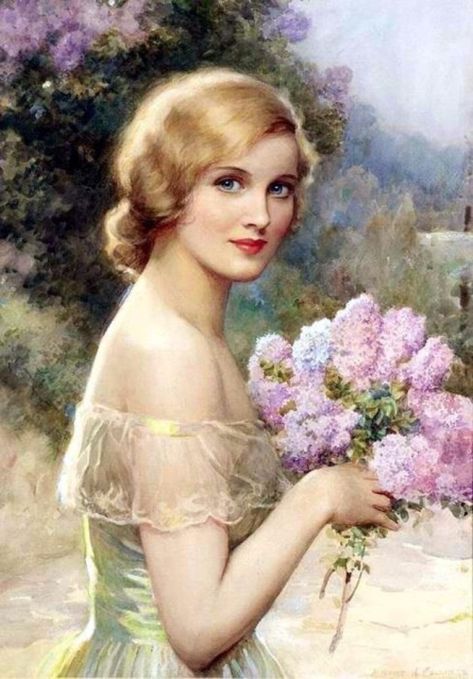 Girl with lilac by Albert Henry Collings (British, 1868-1947) Era Victoria, Vintage Art Paintings, Australian Painters, Victorian Paintings, English Artists, Louis Xiv, English Roses, Portrait Art, Artwork Painting