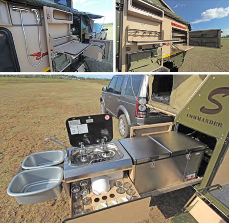 Pull out kitchen.  'Cause who wants to hang around & cook inside a cramped camper.   And this design means usable sinks. Nice storage.  Years ago, many popup trailers had the kitchen in a drawer kind of like this. I don't know why they abandoned that idea for a useless setup inside. Astuces Camping-car, Kangoo Camper, Kombi Motorhome, Truck Bed Camping, Expedition Trailer, Camper Kitchen, Diy Campervan, Off Road Camping, Truck Bed Camper